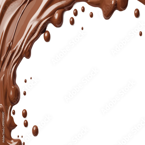 Smooth chocolate liquid splash and decorative border isolated on transparent background
