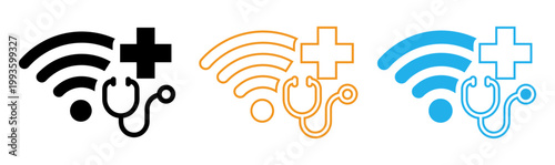 Telemedicine and digital healthcare icons wireless signals with stethoscopes