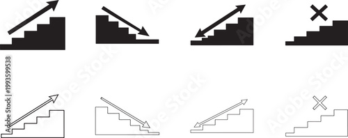 Stairs icon set with modern line style, scalable vector EPS for UI, apps, architecture design use
