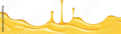 Flowing melted yellow cheese sauce or liquid honey wave isolated on transparent background