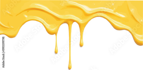 Melted yellow cheese sauce or liquid honey dripping from the top isolated on transparent background