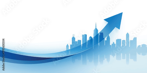 Abstract blue business background featuring a 3d financial growth graph and success chart over an urban cityscape skyline vector illustration with architectural skyscrapers and technology design eleme