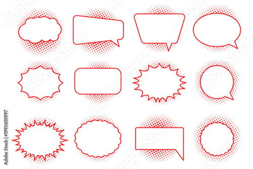 Vector set of Comic  speech bubbles and fluffy frames. Speech bubble vector set . Comic speech bubble doodle set. Explosion manga speech balloon. 