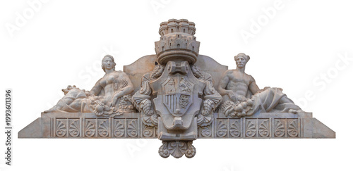 On the streets in Catalonia in public places. Elements of architectural decorations of buildings, sculptures and statues. 