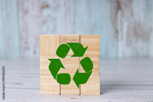 Eco Friendly Symbol on Wooden Cubes Environmental Sustainability Concept