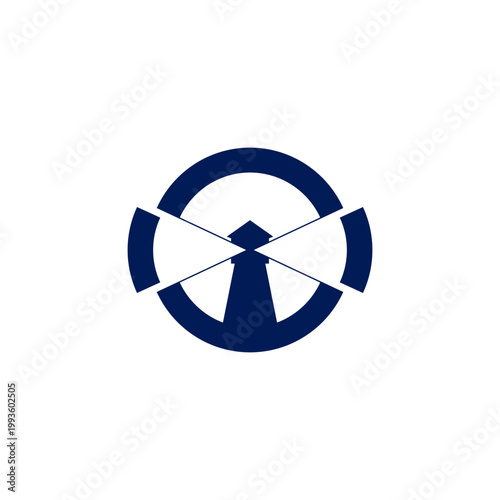 Lighthouse vector icon in circular logo graphic design. Simple bold lighthouse graphic art