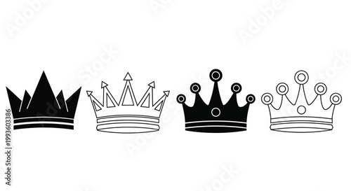 Four different black and white crown in a row