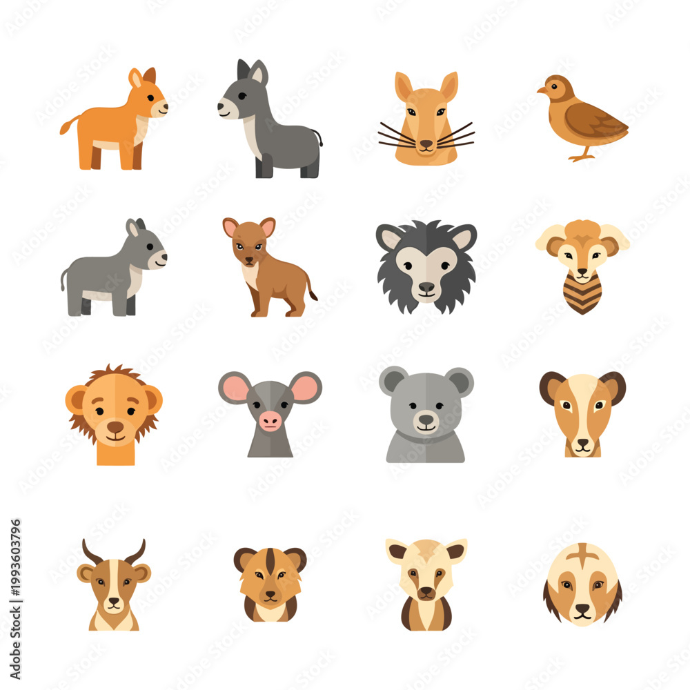 Fototapeta premium A Flat Vector Animal icon set Illustration