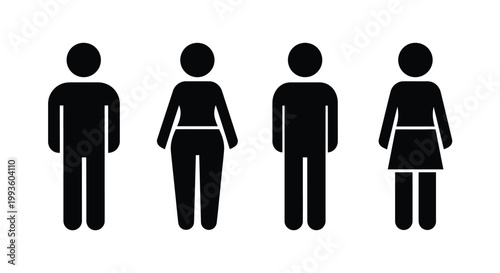 Black silhouette figures of men and women showing body shapes