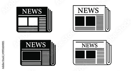 Four black and white newspaper with rolled and folded