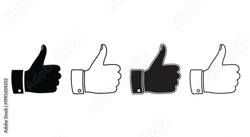 Four black and white thumbs up with dress shirt sleeves