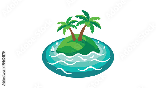 Circular Tropical Island Logo Vector Floating Oasis With Palm Trees Art