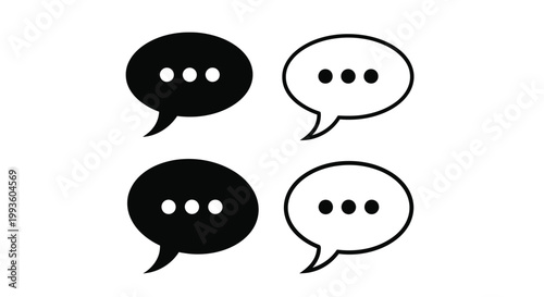 Four black and white speech bubbles with ellipses inside