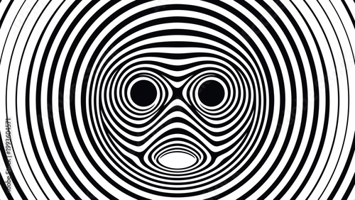 Hypnotic Swirling Face Vector Optical Illusion Abstract Line Art Design