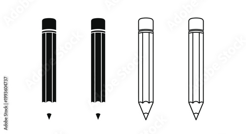 Four black and white pencils with different tips