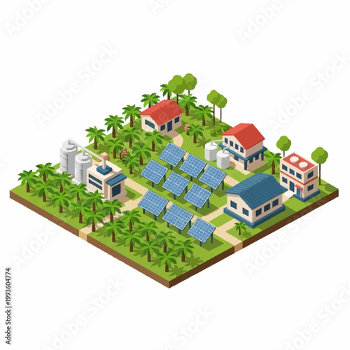 Sustainable eco friendly solar powered community village.