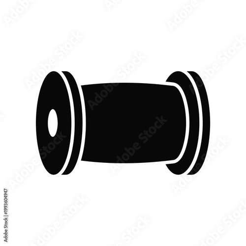 Black and white silhouette of a spool of thread