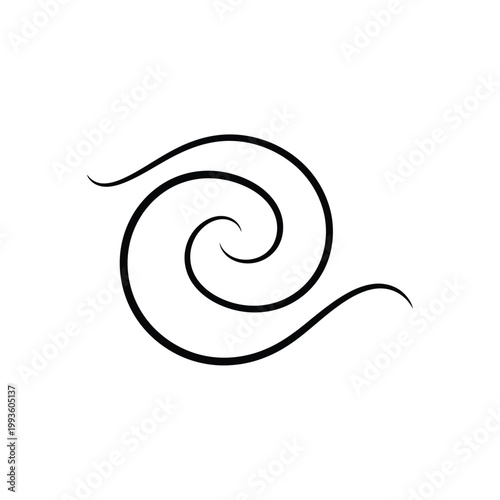 Black swirl spiral on white background, curve pattern