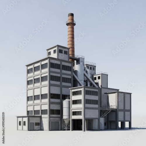 фотографія Industrial building with smokestack on clear sky background.