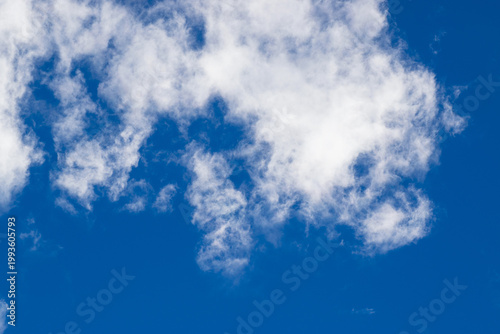 Beautiful blue sky with white fluffy clouds, natural daytime image, cloudscape with copy space. Scenic beauty of nature of Leh, Ladakh, India. Ladakh is known for clear atmosphere, bright environment.