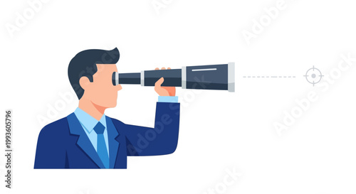 Businessman looking through a telescope.