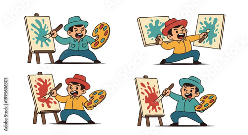Cartoon artist painting illustrations graphic design concept