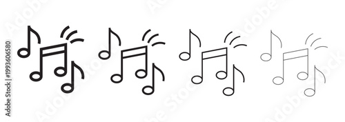 Musical Note Icon Set with Different Line Weights in Outline Style Vector Set