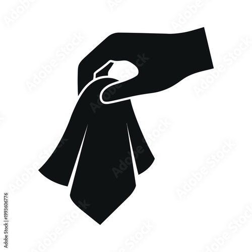 Black hand holding tie with wavy line pattern