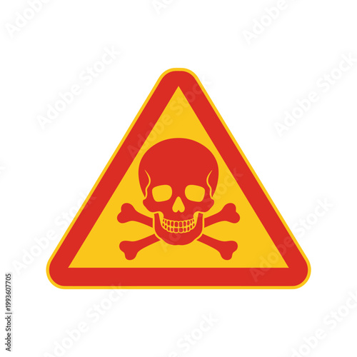 Warning sign with skull and crossbones on yellow triangle  danger symbol