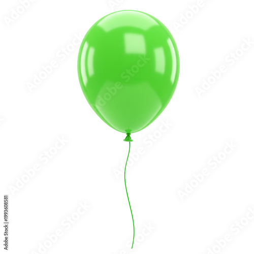 Single green balloon with string on black background