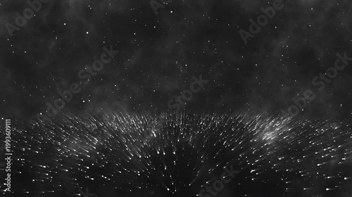 A monochrome particle field with glowing white dots drifting across a dark textured background. The subtle motion and depth create a sleek, futuristic, and atmospheric digital scene