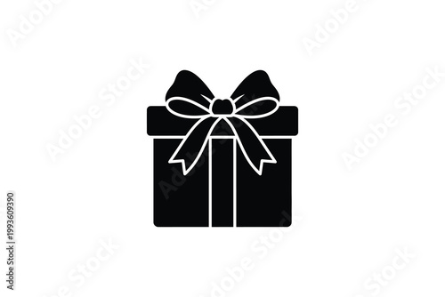 Black silhouette of a gift box with a bow