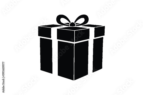 Black and white gift illustration a simple present with a decorative bow