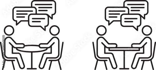 Professional business meeting and corporate job interview concept with people icons and speech bubbles isolated on white background for networking and communication.