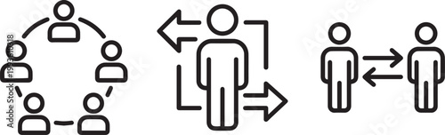 Human Resource Management Illustration Featuring Team Collaboration Circular Network Individual Workflow and Interpersonal Communication Symbols for Business Strategy and Social Connection Flat Vector