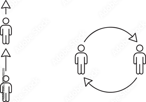 Human Resource Management Concept Showing Career Progression with Upward Arrows and Team Collaboration Represented by Circular Feedback Loop Flat Line Art Vector