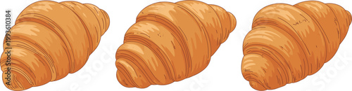 Croissant bread set, fresh bakery pastry vector illustration collection for breakfast menu and food