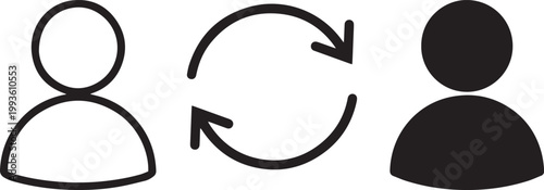 Two People Avatars with Circular Arrows Representing Human Resource Exchange Communication Feedback Loop Social Interaction and Business Professional Networking Flat Vector Illustration