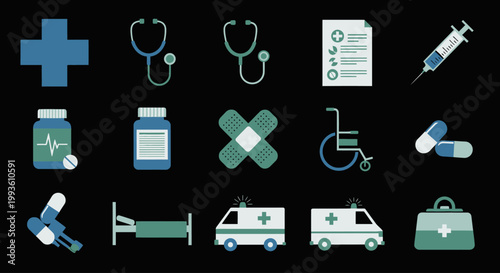 Medical icons and healthcare symbols.