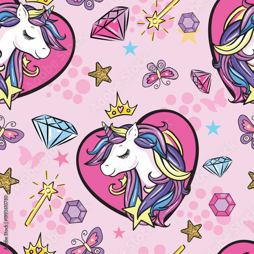 cute pattern with  unicorns. pattern for girls.Creative  background for textile, prints, paper products, the Web. 