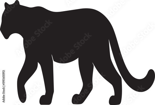 Black silhouette vector illustration of a wolf and black panther wildlife animals isolated on white background
