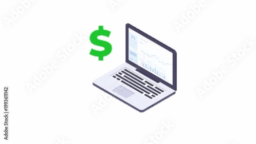 Laptop Animation with Dollar Symbol  Online Earnings and Financial Growth Concept