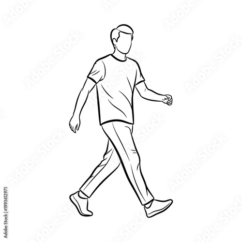 Casual man walking in urban setting, relaxed and confident, enjoying a leisurely stroll on a sunny day