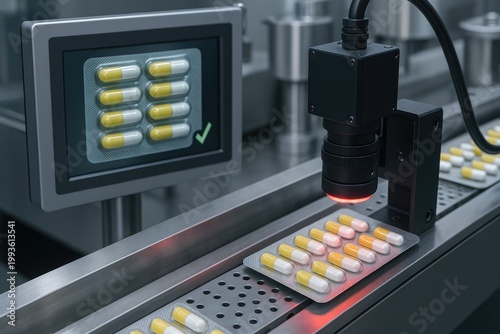 Automated inspection system checks pill packages on a production line pills.