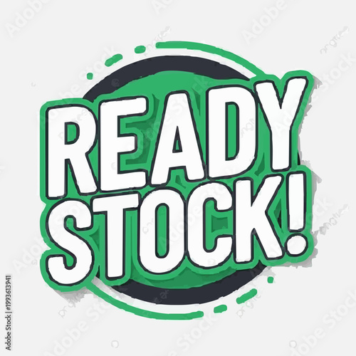 Green and White Ready Stock Sticker Label for E-commerce