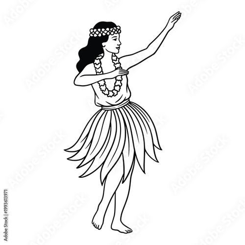 Hawaiian Hula Dancer Line Art Illustration