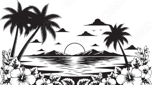 Tropical Beach Sunset Silhouette Bundle