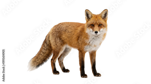 Photos red fox on white background