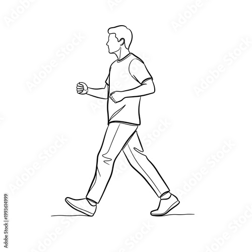 Man walking casually in a relaxed pose, wearing casual clothes, enjoying a leisurely stroll outdoors