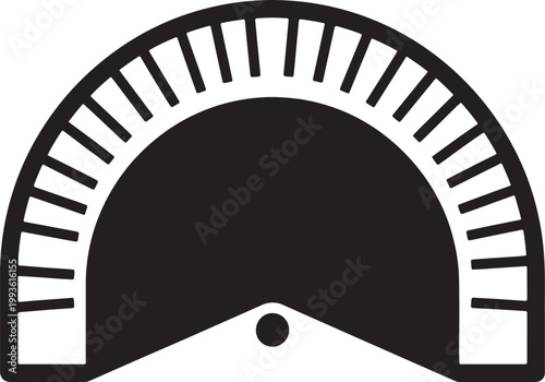 Quadro em tela Black and white semicircular pattern with toothed edges and central dot also tra
